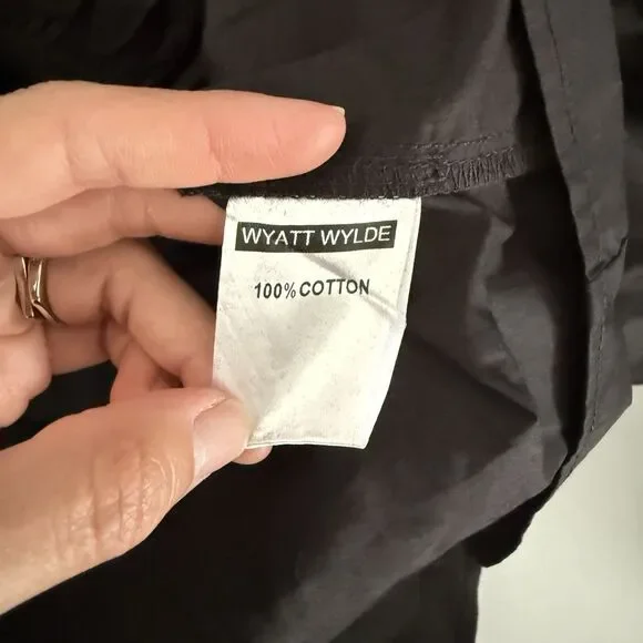 WYATT WYLDE Maxi Dress Large L Black Womens Helena Tie Neck Pockets Cotton New - Picture 7 of 13